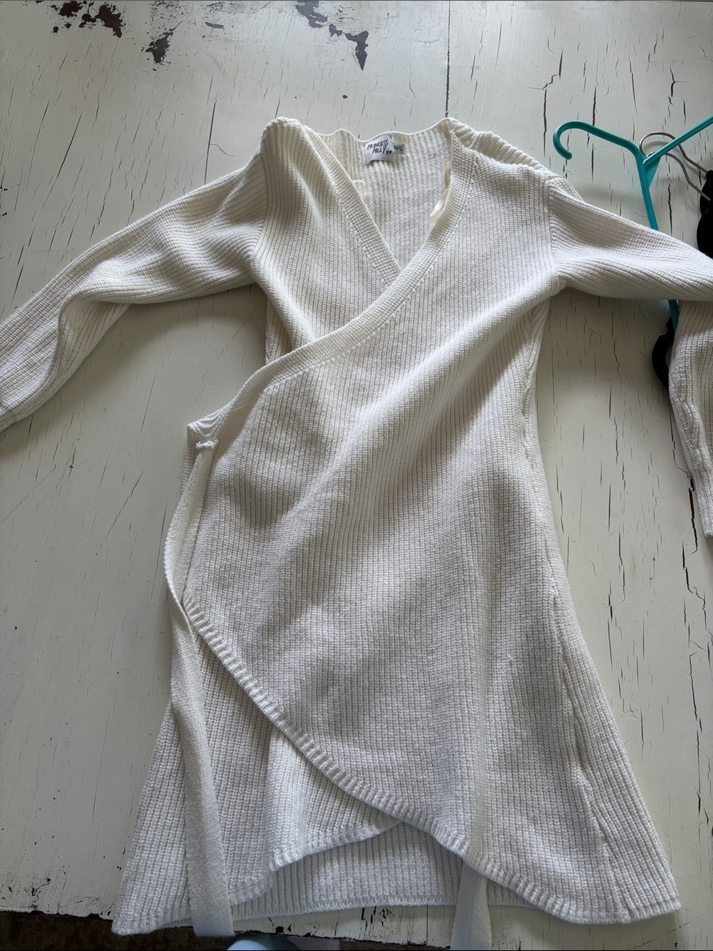 Princess Polly Cream Ribbed Wrap V-Neck Sweater Dress
